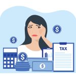 tax-time-and-tax-payment-concept-woman-has-a-headache-with-tax-calculation-illustration-free-vector